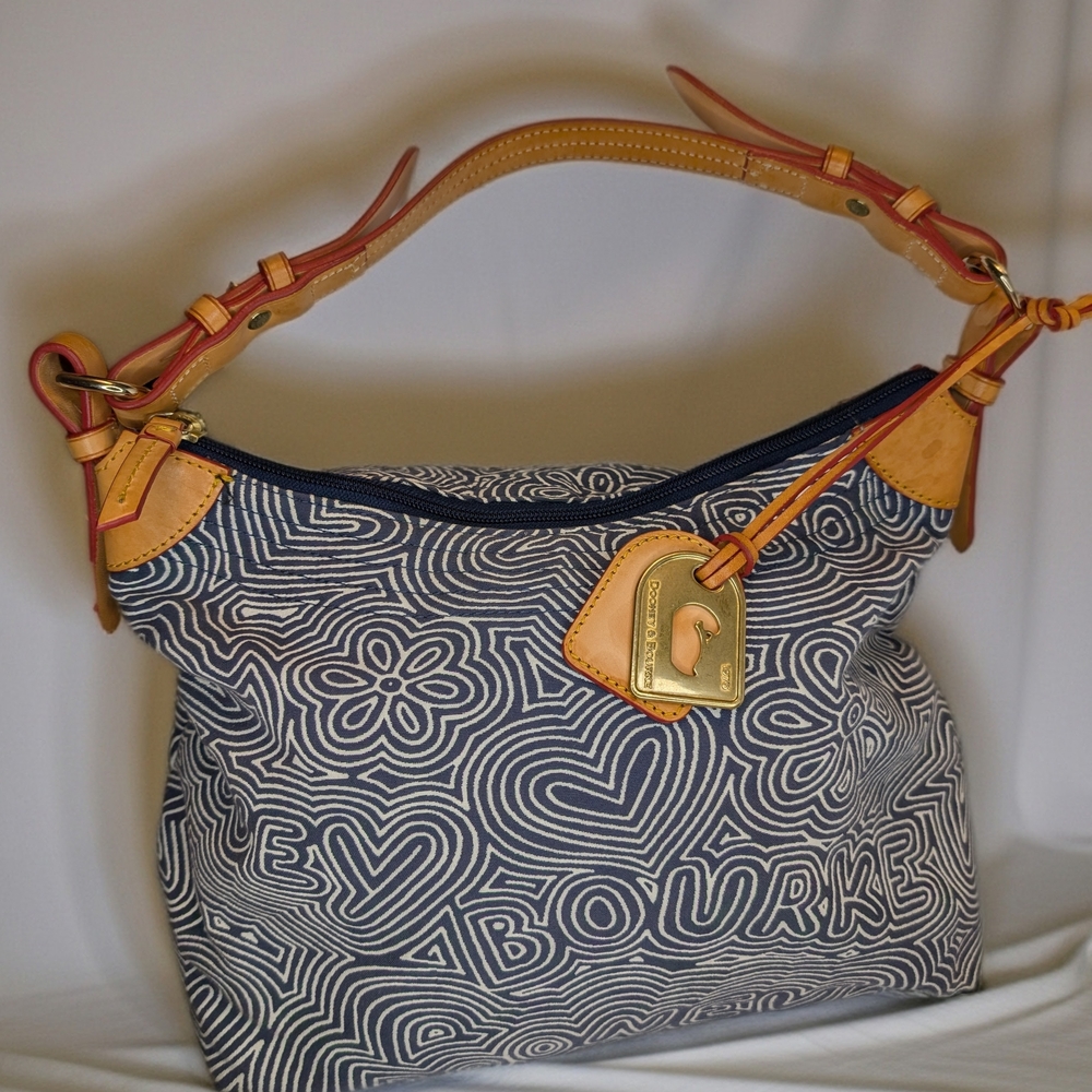 Dooney & Bourke Navy and Tan Patterned Shoulder Bag